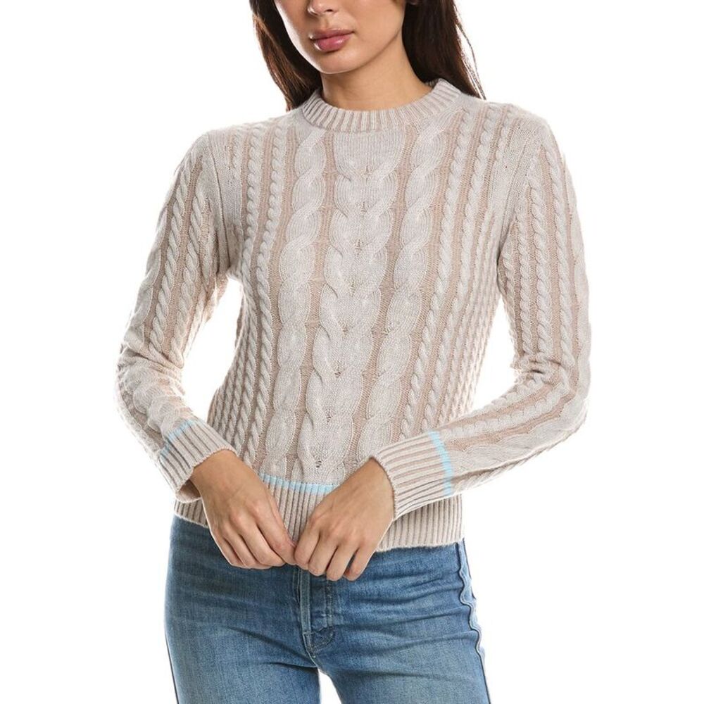 Forte Cashmere Womens Tipped Plaited Cable Crewneck 100% Cashmere Sweater